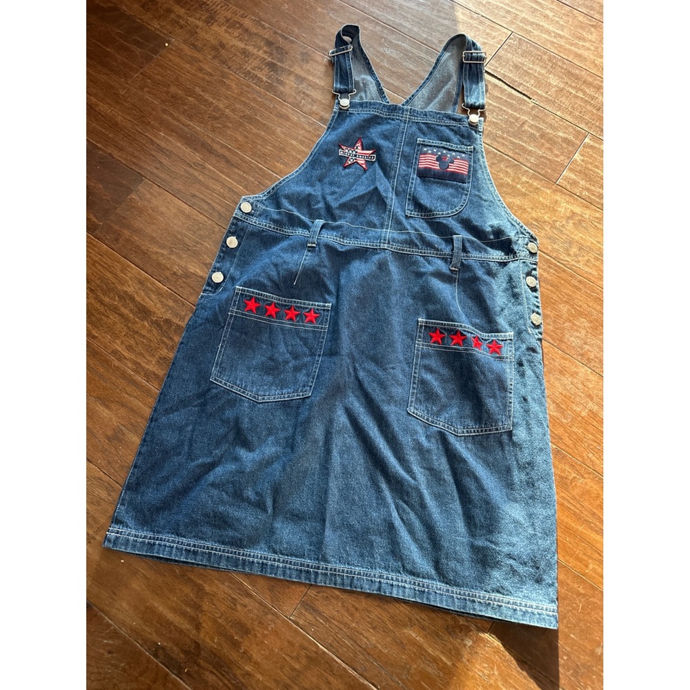 Vintage Disney Catalog Denim Overalls Dress Stars USA Flag Patch Women's Large‎